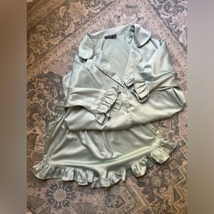 Nasty Gal ruffle short satin set